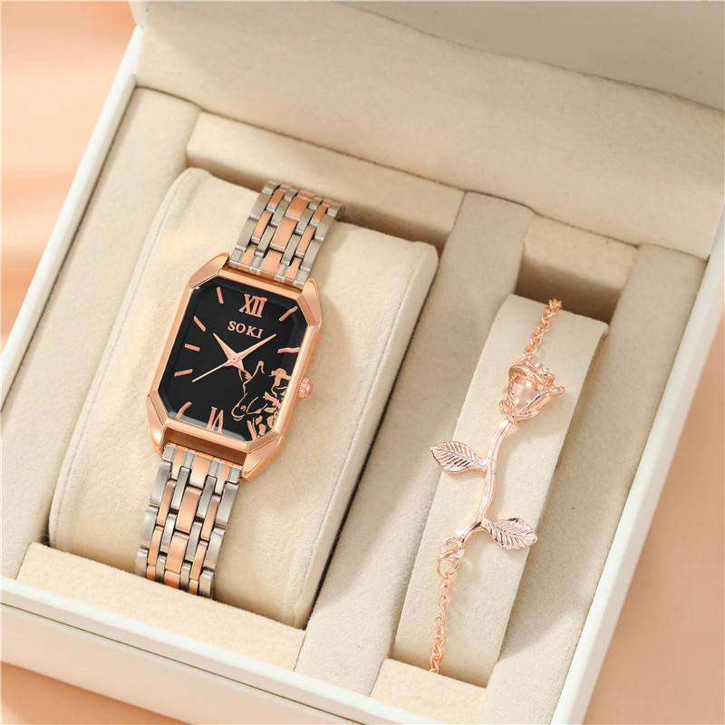 NoirViva Black & White Dial Ladies Watch and Bracelet Set