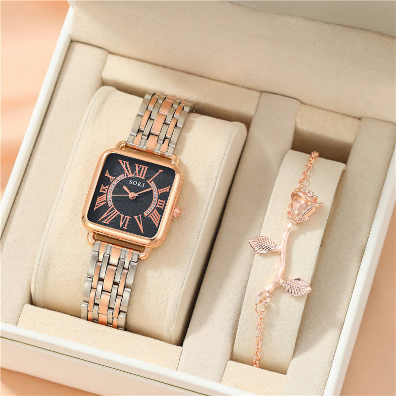 NoirViva Black & White Dial Ladies Watch and Bracelet Set