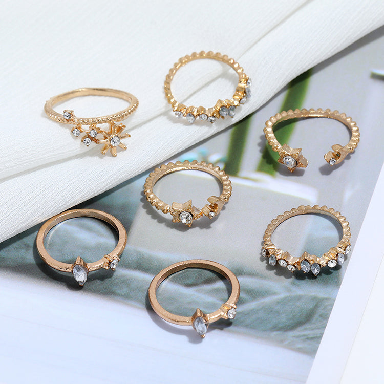  Fashion Gold Tiny Zircon Star Retro Ring Set Natural Crystal Rings Set For Women-v2