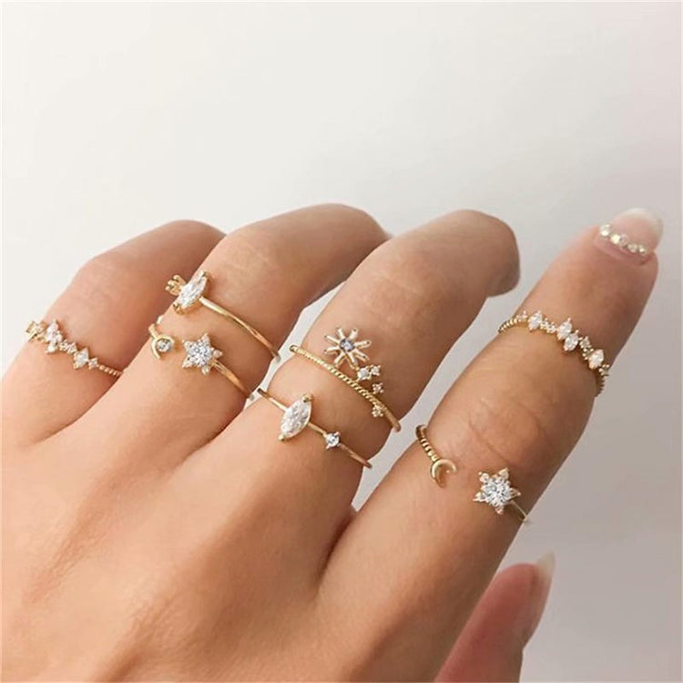 Fashion Gold Tiny Zircon Star Retro Ring Set Natural Crystal Rings Set For Women-v3