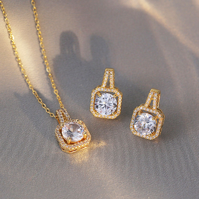 Luxury Bling Zircon Crystal Earrings Necklace Set