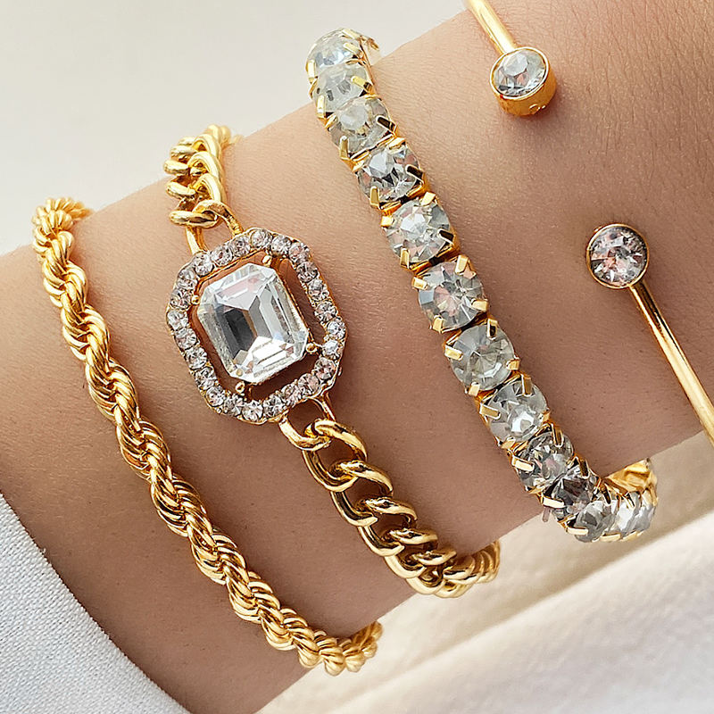 Opal Aura Full Diamond Crystal Open Charm Bangle Bracelet Set