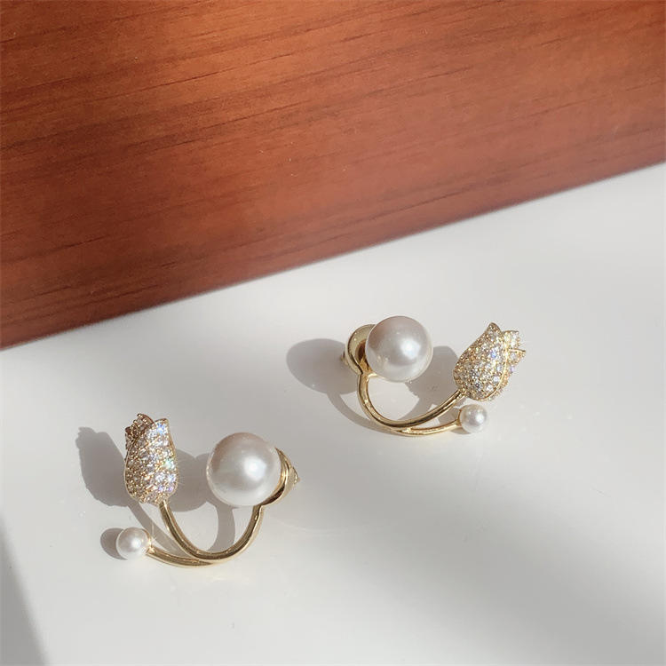 LuxePetal Korean Light Luxury Tulip Pearl Flower Earrings