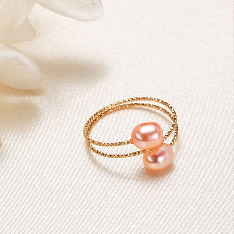 Pink 14k Real Gold Filled Natural Freshwater Pearls Ring