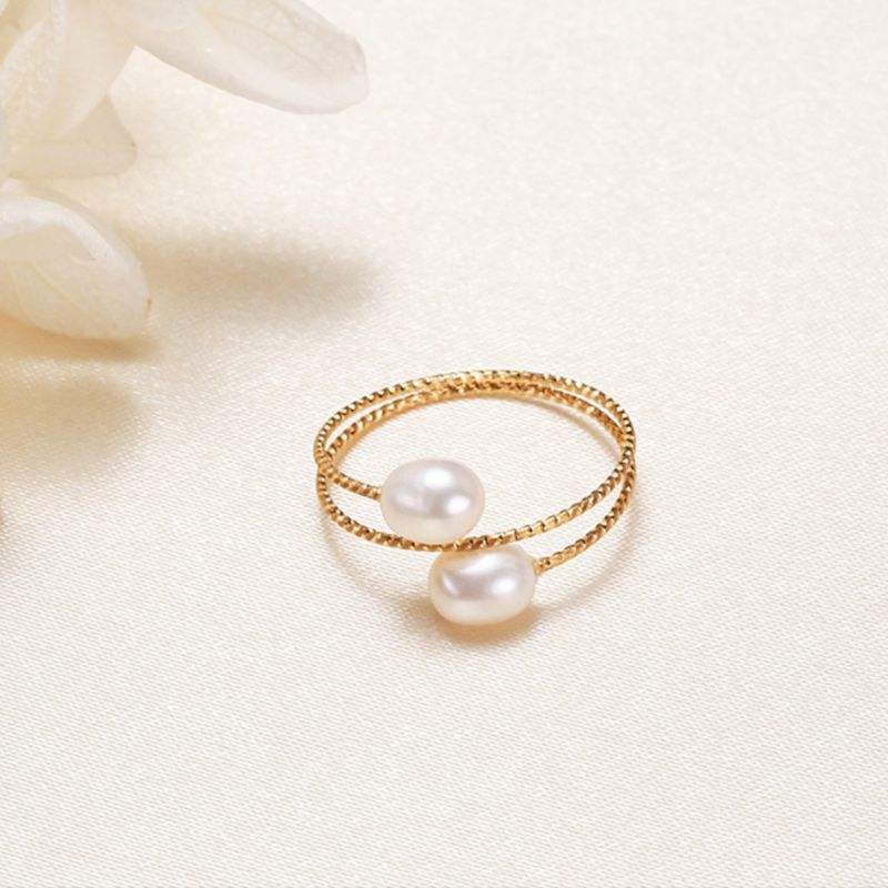 White 14k Real Gold Filled Natural Freshwater Pearls Ring